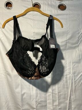 Cacique Black Lace Underwire Bra with Brown Print Underband